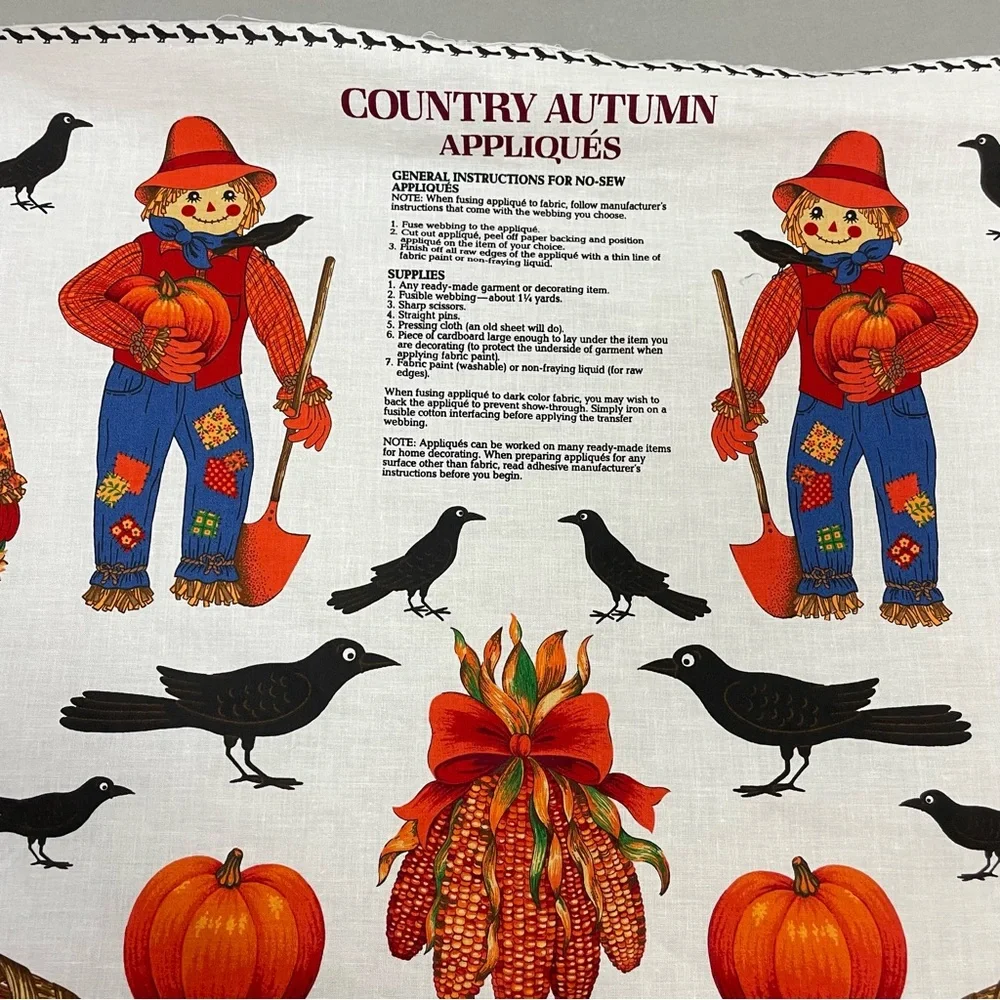Vintage Autumn Applique No-Sew Crafting Fabric Panel Halloween Thanksgiving #K31